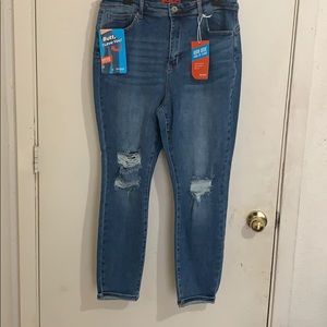 distressed high rise push up skinny jeans